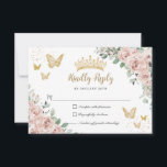 Dusty Pink Floral Butterflies Gold Quinceañera RSVP Card<br><div class="desc">This pretty floral Quinceañera / Sweet 16 RSVP card features pastel dusty pink flowers,  a gold crown and butterflies. Simply click the customize it further button to edit the texts,  change fonts and fonts colors. Matching items available in store. (c) Somerset Fine Paperie</div>