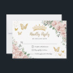 Dusty Pink Floral Butterflies Gold Quinceañera RSVP Card<br><div class="desc">This pretty floral Quinceañera / Sweet 16 RSVP card features pastel dusty pink flowers,  a gold crown and butterflies. Simply click the customize it further button to edit the texts,  change fonts and fonts colors. Matching items available in store. (c) Somerset Fine Paperie</div>