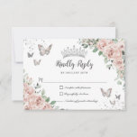 Dusty Pink Floral Butterflies Silver Quinceañera RSVP Card<br><div class="desc">This pretty floral Quinceañera / Sweet 16 RSVP card features pastel dusty pink flowers,  a silver crown and butterflies. Simply click the customize it further button to edit the texts,  change fonts and fonts colors. Matching items available in store. (c) Somerset Fine Paperie</div>