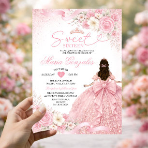 Dusty Pink Floral Charra Princess Sweet Sixteen Invitation