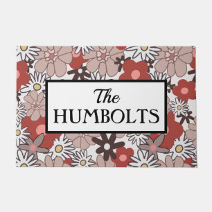 Dusty Pink Floral Custom Last Name Doormat