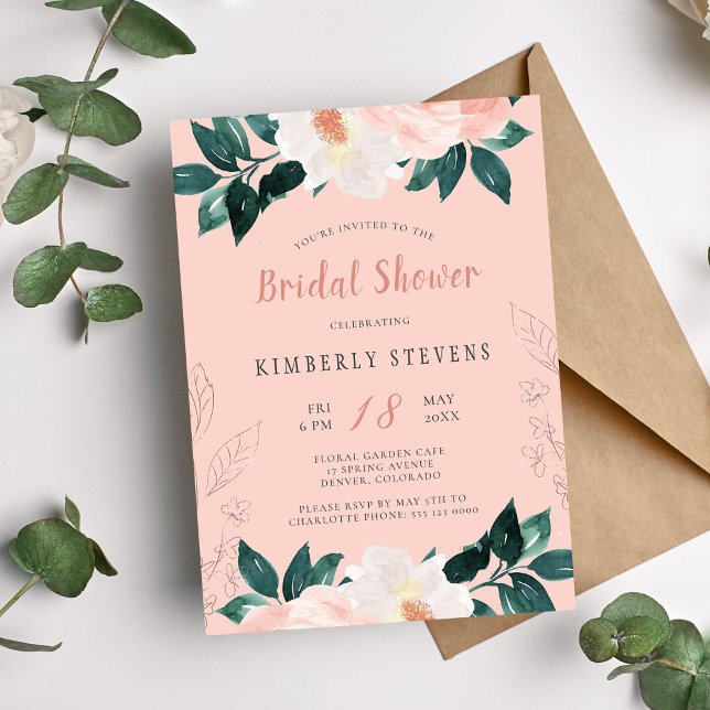 Dusty pink floral elegant bridal shower invitation (Creator Uploaded)