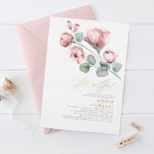 Dusty Pink Floral Elegant It's a Girl Baby Shower Foil Invitation