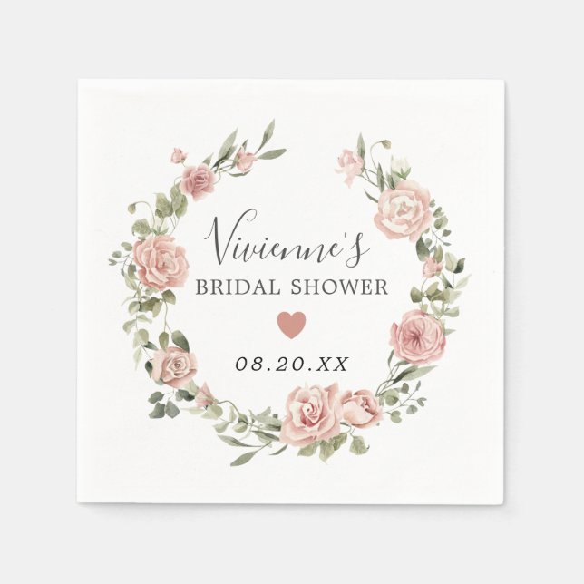 Dusty Pink Floral Eucalyptus Bridal Shower Napkins (Front)