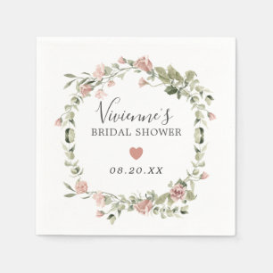 Dusty Pink Floral Eucalyptus Bridal Shower Napkins