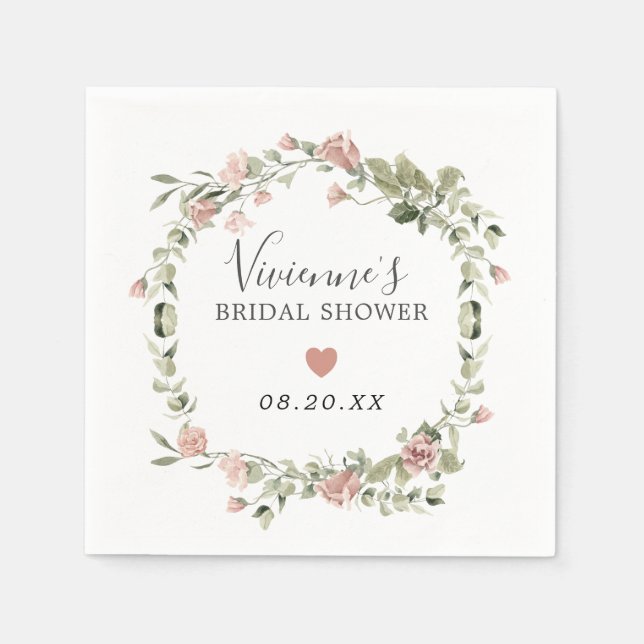Dusty Pink Floral Eucalyptus Bridal Shower Napkins (Front)