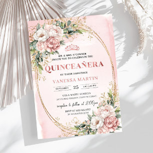 Dusty Pink Floral Eucalyptus Quinceañera Birthday Invitation