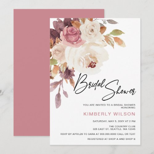 Dusty Pink Floral Fall Bridal Shower Invitation