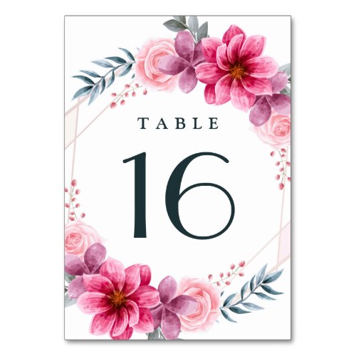 Dusty Pink Floral Geometric Greenery Fall Wedding Table Number