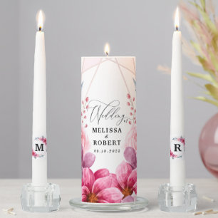 Dusty Pink Floral Geometric Greenery Fall Wedding Unity Candle Set