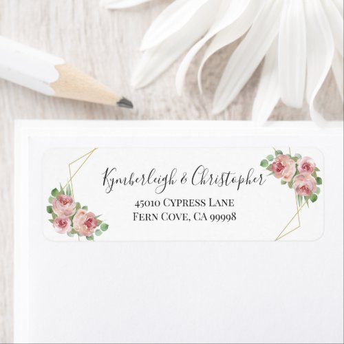 Dusty Pink Floral Geometric Wedding Return Address Label