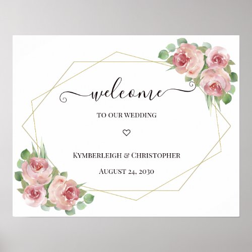 Dusty Pink Floral Geometric Wedding Welcome Sign
