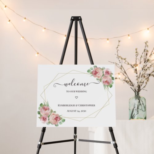Dusty Pink Floral Geometric Welcome Wedding Sign