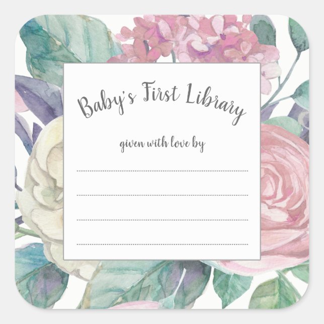 Dusty Pink Floral girl baby shower book plate (Front)