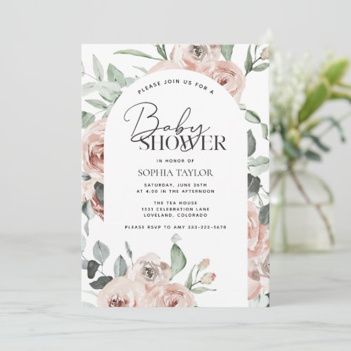 Dusty Pink Floral Girl Baby Shower Invitation | Zazzle