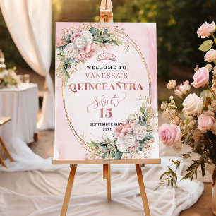 Dusty Pink Floral Greenery 15th Birthday Poster