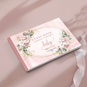 Dusty Pink Floral Greenery Baby Girl Guest Sign In Guest Book
