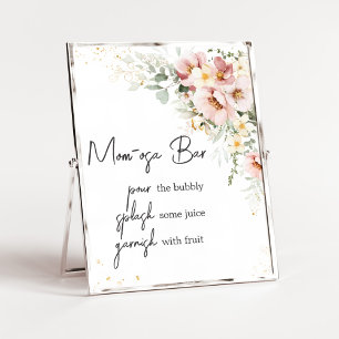 Dusty Pink Floral Greenery Baby Shower Mom Osa Bar Poster