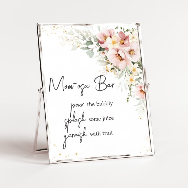 Dusty Pink Floral Greenery Baby Shower Mom Osa Bar Poster (Dusty Pink Floral Baby Shower Mom Osa Bar Sign)