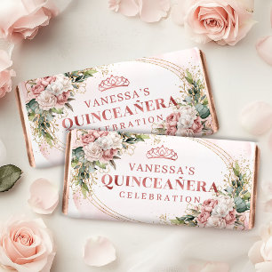 Dusty Pink Floral Greenery Quinceañera Hershey Bar