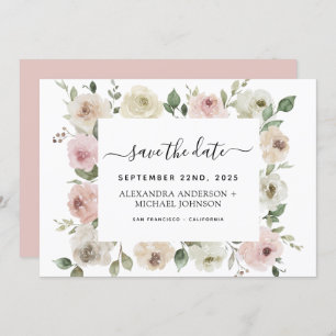 Dusty Pink Floral Greenery Save the Date Invitati Invitation