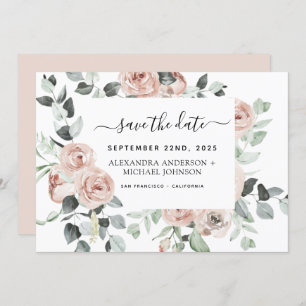 Dusty Pink Floral Greenery Save the Date Invitation