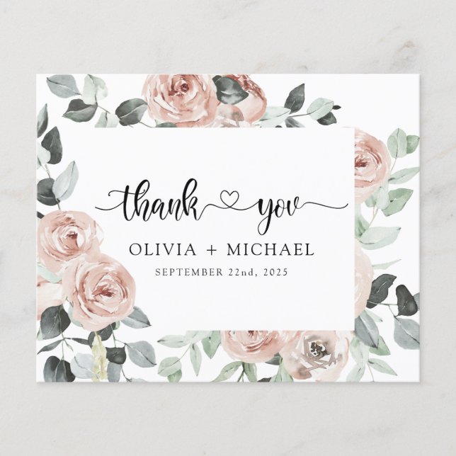Dusty Pink Floral Greenery Thank You Invitation Flyer (Front)