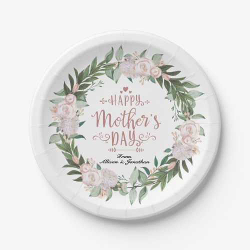 Dusty Pink Floral Happy Mothers Day Paper Plates