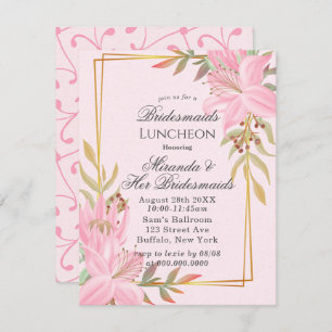 Dusty Pink Floral Kraft Bridesmaids Luncheon Invitation