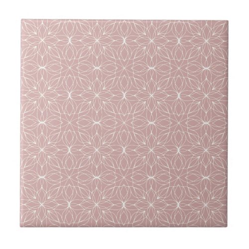 Dusty Pink Floral Line Art  Ceramic Tile