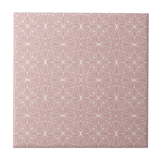 Dusty Pink Floral Line Art  Ceramic Tile (Front)
