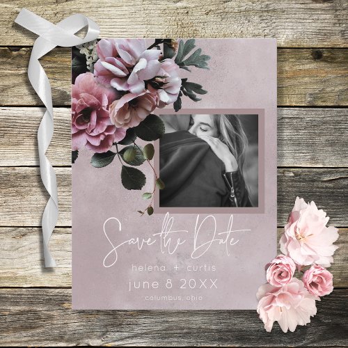 Dusty Pink Floral Modern Photo Announcement Postcard