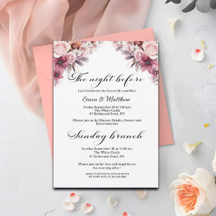 Dusty Pink Floral Rehearsal Dinner & Sunday Brunch Invitation