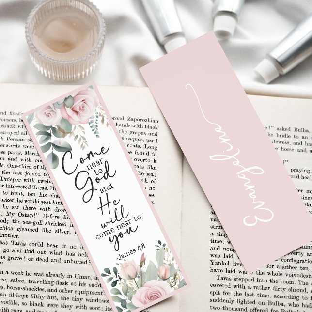 Dusty Pink Floral Religious Bible Verse Custom Bookmarks (Creator Uploaded)