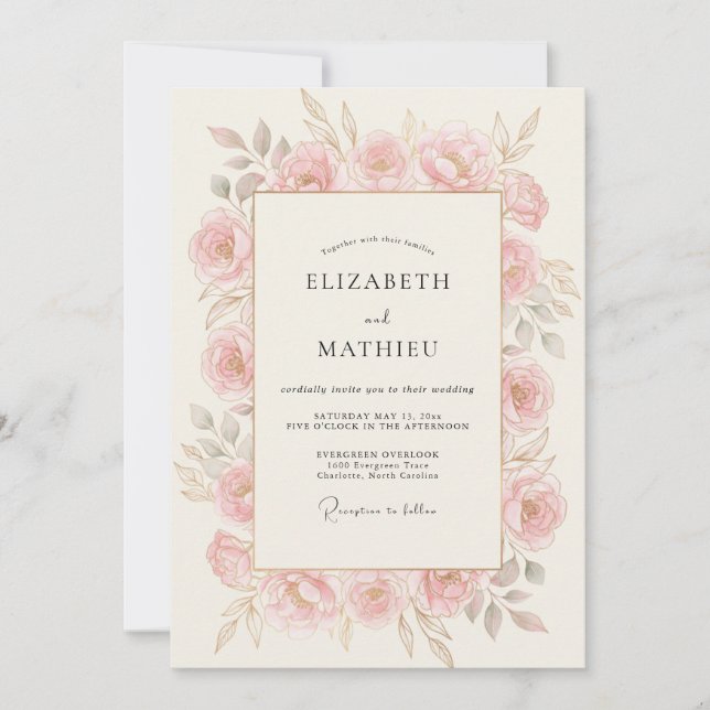 Dusty Pink Floral Romance Wedding Invitation (Front)
