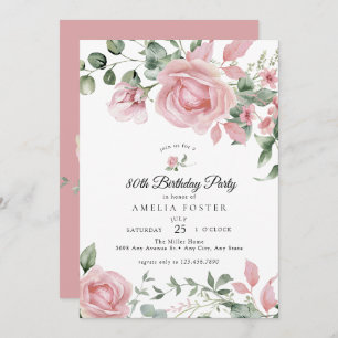 Dusty Pink Floral Roses Birthday Invitation