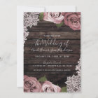 Dusty Pink Floral Roses Rustic Wood & Lace Wedding Invitation | Zazzle