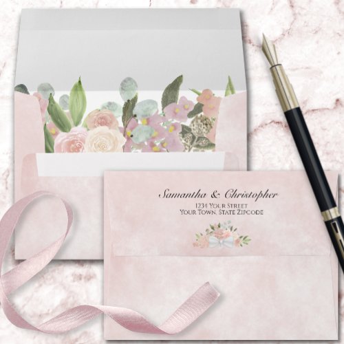 Dusty Pink Floral Rustic Boho Chic Wedding Envelope