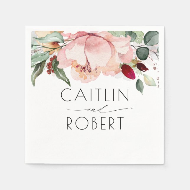 Dusty Pink Floral Rustic Fall Napkins (Front)