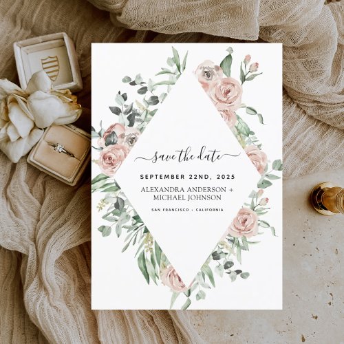 Dusty Pink Floral Save the Date Greenery Invitatio Invitation