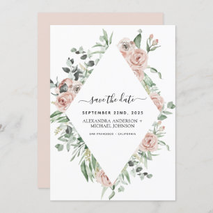 Dusty Pink Floral Save the Date Greenery Invitation