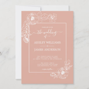 Dusty Pink Floral Script Wedding Invitation