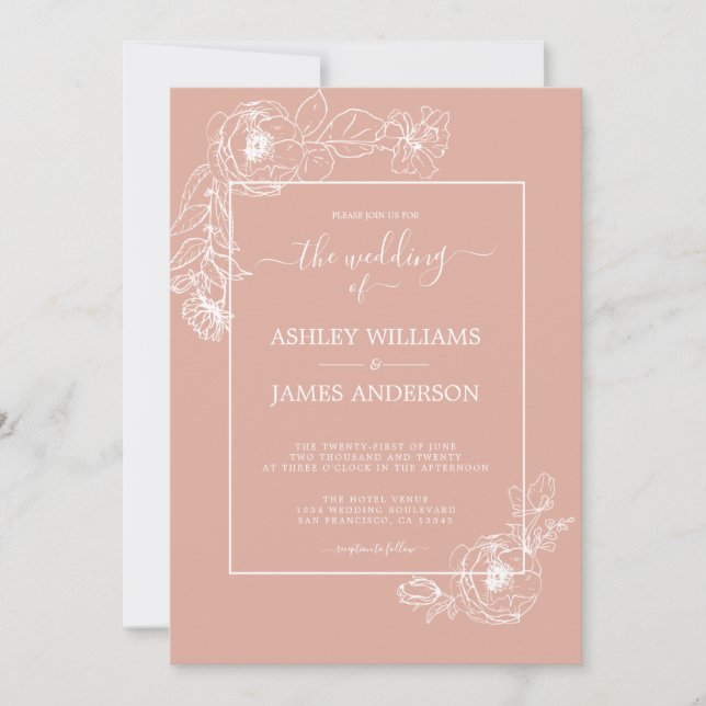 Dusty Pink Floral Script Wedding Invitation (Front)