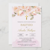 Spanish Pink Floral Baptism Girl Invitation
