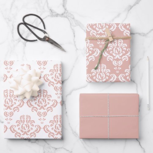 Dusty Pink Floral Vintage Seamless Damask Pattern Wrapping Paper Sheets