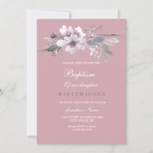 Dusty Pink Floral Watercolor Baptism Invitation