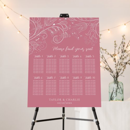 Dusty Pink Floral Wedding 10 Tables Seating Chart Foam Board