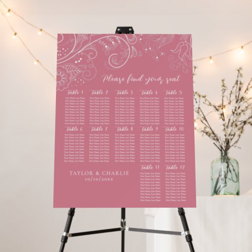 Dusty Pink Floral Wedding 12 Tables Seating Chart Foam Board