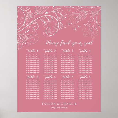 Dusty Pink Floral Wedding 8 Tables Seating Chart