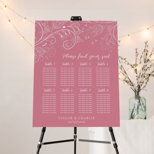 Dusty Pink Floral Wedding 8 Tables Seating Chart Foam Board